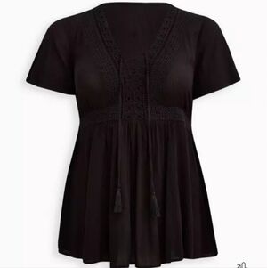 Torrid Size 0 Babydoll Crinkle Gauze Lace Up Top